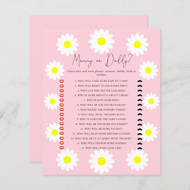 Daisies - mummy or daddy baby shower game (Front/Back)