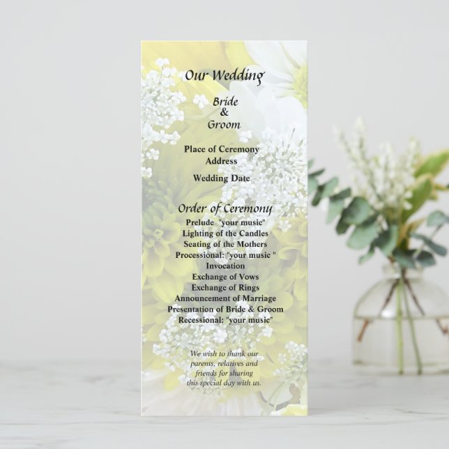 Daisies, Mums and Queen Anne's Lace Bouquet Programme (Standing Front)