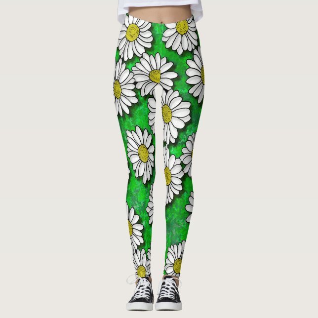 Daisies Oil Painting Leggings (Front)