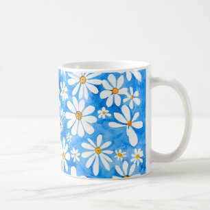 Daisies on a blue background coffee mug