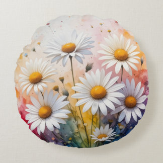 Daisies on a colourful background  round cushion