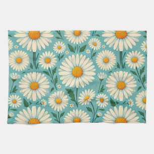 Daisies on a Soft Blue Background Tea Towel