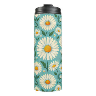 Daisies on a Soft Blue Background Thermal Tumbler