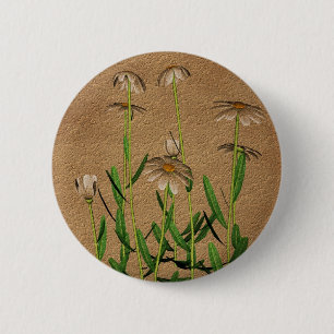 Daisies On Aged Paper Floral 6 Cm Round Badge