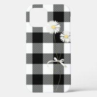 Daisies on Black and White Buffalo Plaid