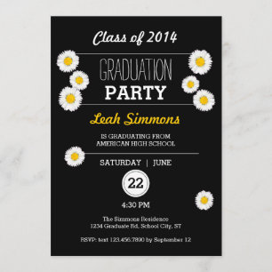 Daisies on Black Graduation Invitation