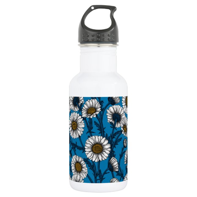 Daisies on blue 532 ml water bottle (Front)