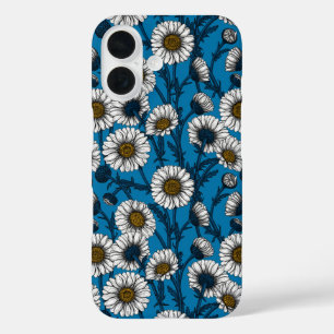 Daisies on blue iPhone 16 case