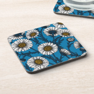 Daisies on blue coaster