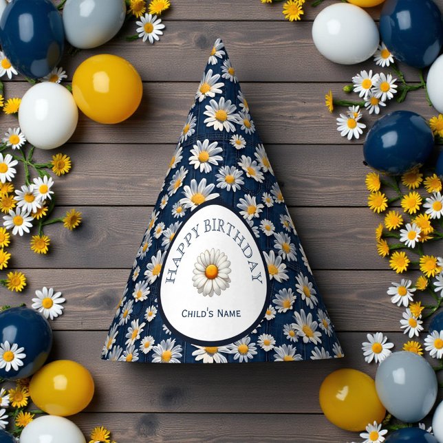 Daisies on Blue Denim Birthday  Party Hat (Creator Uploaded)