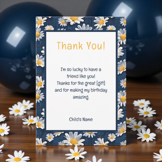Daisies on Blue Denim Birthday Thank You Card (Creator Uploaded)