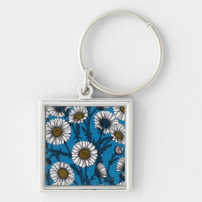 Daisies on blue key ring (Front)
