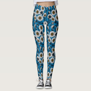 Daisies on blue leggings