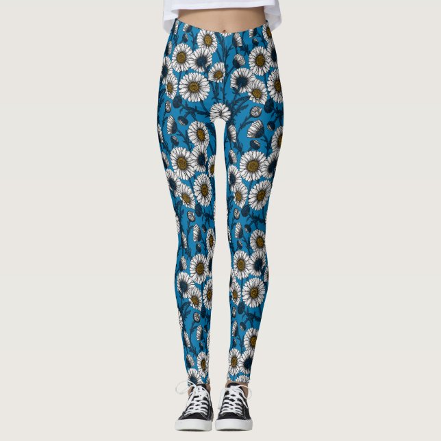 Daisies on blue leggings (Front)