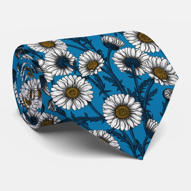 Daisies on blue neck tie (Rolled)