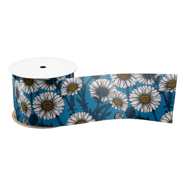 Daisies on blue satin ribbon (Spool)