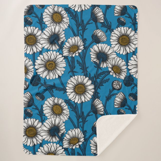 Daisies on blue sherpa blanket (Front)