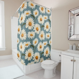 Daisies on Blue Shower Curtain