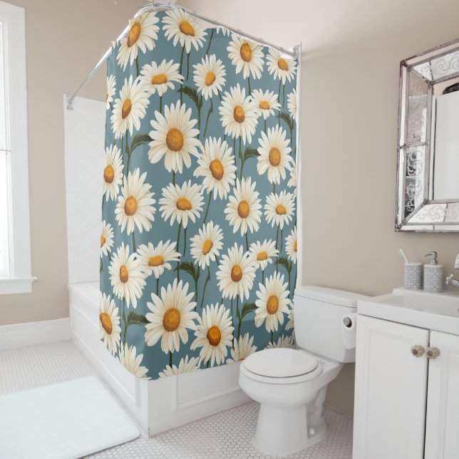 Daisies on Blue  Shower Curtain (In Situ)