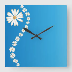 Daisies on Blue Square Wall Clock