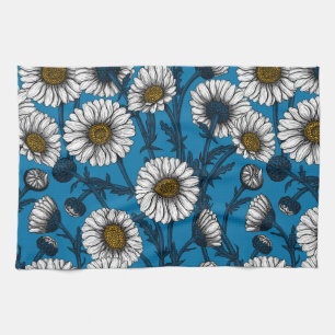Daisies on blue tea towel