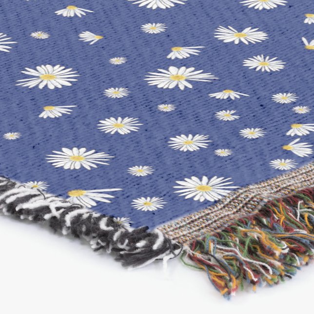 Daisies On Blue Throw Blanket (Corner)