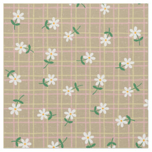Daisies on Brown Plaid (small scale) Fabric