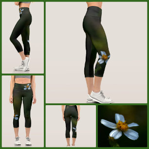 Daisies on Dark Green Floral Capri Leggings