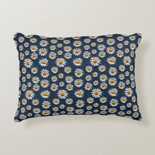 Daisies On Denim  Decorative Cushion (Front)