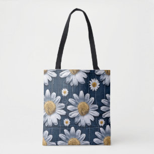 Daisies on Denim Tote Bag