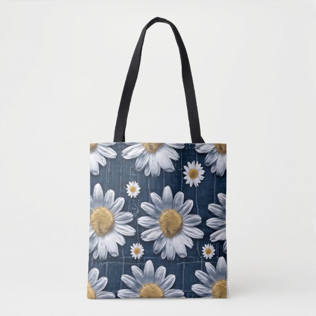 Daisies on Denim Tote Bag (Front)