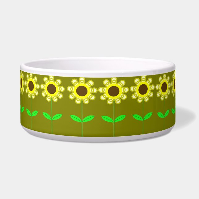 Daisies on Gold Pet Bowl (Front)