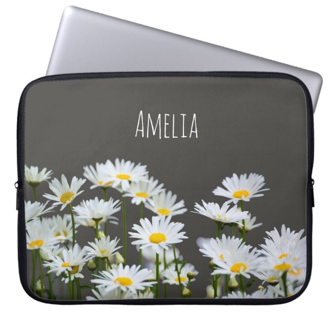 Daisies on Grey Laptop Sleeve (Front)