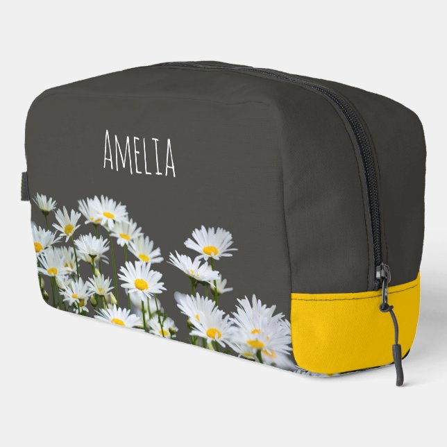 Daisies on Grey Personalised Dopp Kit (Right Corner)