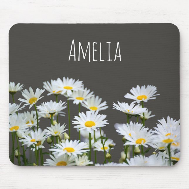Daisies on Grey Personalised Mouse Mat (Front)