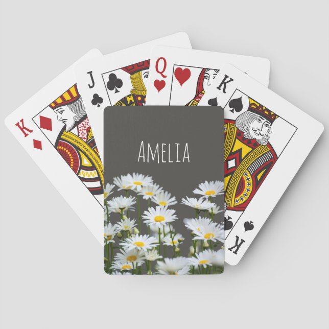 Daisies on Grey Personalised Playing Cards (Back)