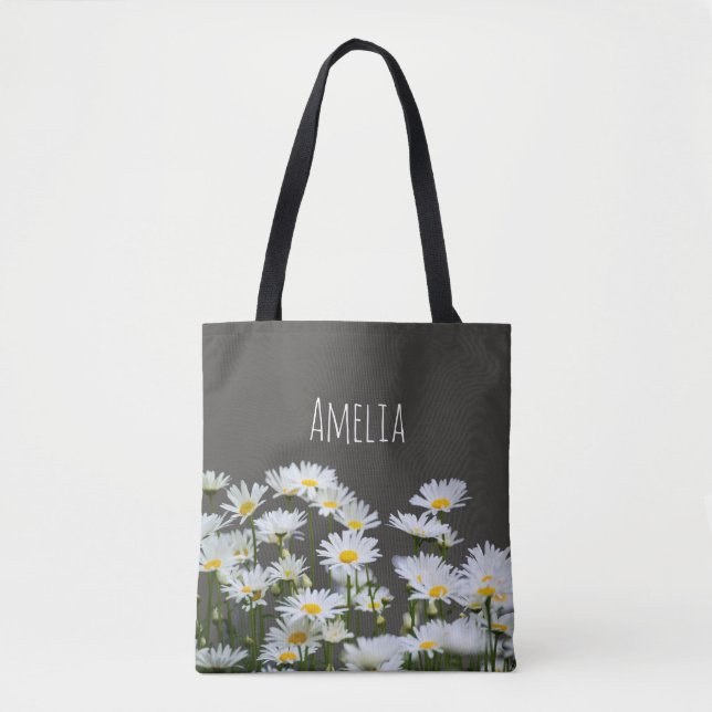 Daisies on Grey Tote Bag (Front)