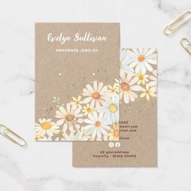 Daisies on kraft paper earring display card (Office)