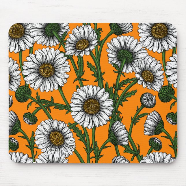 Daisies on orange mouse mat (Front)
