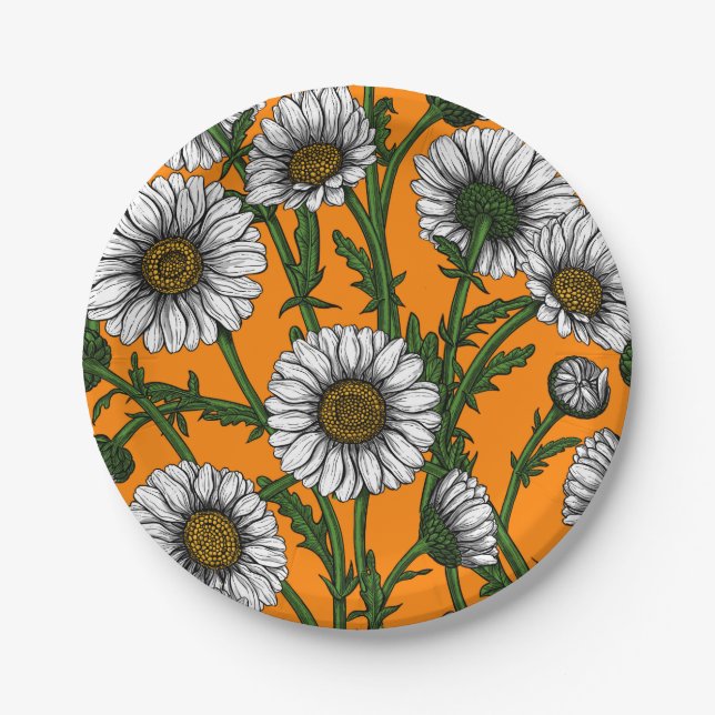 Daisies on orange paper plate (Front)