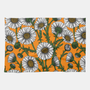Daisies on orange tea towel