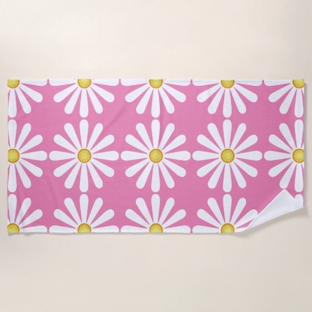 Daisies on pink Beach Towel (Front)