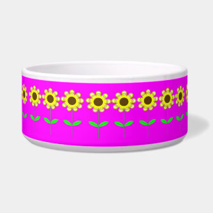 Daisies on Pink Ceramic Pet Bowl