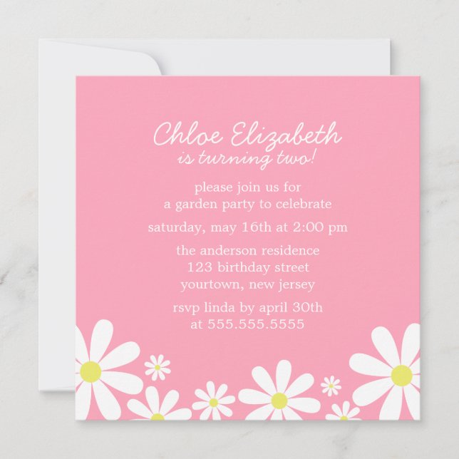Daisies on Pink Girl Birthday Party Invitation (Front)