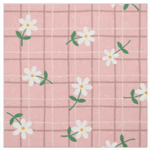 Daisies on Pink Plaid (large scale) Fabric