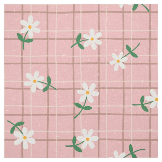 Daisies on Pink Plaid (large scale) Fabric (Swatch)