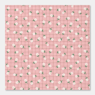 Daisies on Pink Plaid (medium scale) Wallpaper
