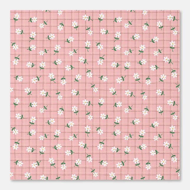 Daisies on Pink Plaid (medium scale) Wallpaper (Front)