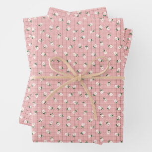 Daisies on Pink Plaid (small scale) Wrapping Paper Sheet