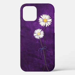Daisies on Purple Leather iPhone 12 Case